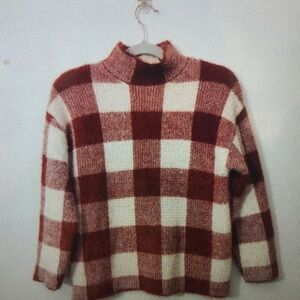 Cozy Checkered Kids Sweater - Red and White